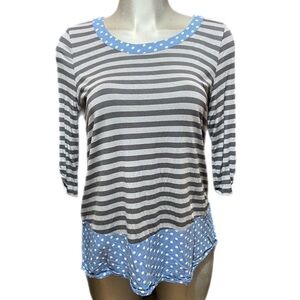 Matilda Jane Blue Tunic Top Striped Polka Dot Nautical Coastal 3/4 Sleeves Sz M